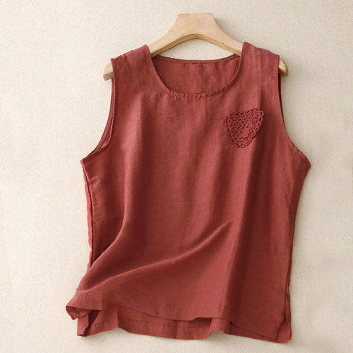 Lässige, einfarbige Damenweste mit Buddha Stones -Stickerei und Patchwork-Design, ärmellos, Rundhalsausschnitt - Feuerfestziegel - US12, UK/AU16, EU44 (3XL) - image 11