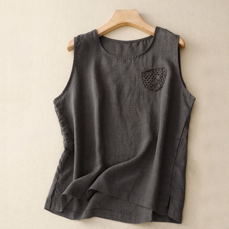 Lässige, einfarbige Damenweste mit Buddha Stones -Stickerei und Patchwork-Design, ärmellos, Rundhalsausschnitt - Dunkelolivgrün - US12, UK/AU16, EU44 (3XL) - image 15