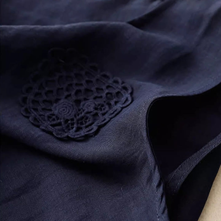 Buddha Stones Lässige, reine Farbstickerei, Patchwork-Design, ärmellos, Rundhalsausschnitt, Damen-Weste aus Baumwolle und Leinen - image 8