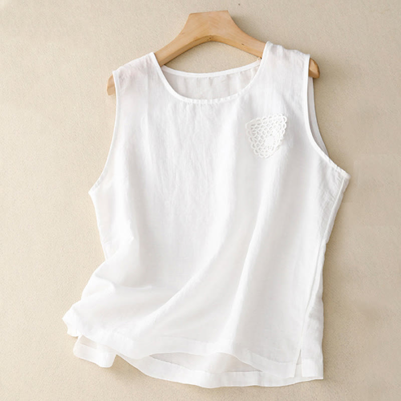 Buddha Stones Lässige, reine Farbstickerei, Patchwork-Design, ärmellos, Rundhalsausschnitt, Damen-Weste aus Baumwolle und Leinen - Weiß - US12, UK/AU16, EU44 (3XL) - image 19