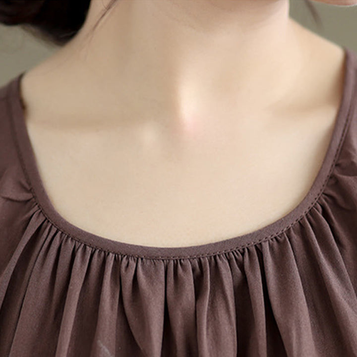 Buddha Stones Sommer Künstlerische einfarbige Plissee-Rundhals-Design Damen-Weste aus Baumwolle und Leinen - image 5