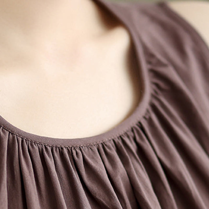 Buddha Stones Sommer Künstlerische einfarbige Plissee-Rundhals-Design Damen-Weste aus Baumwolle und Leinen - image 6