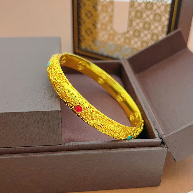 Buddha Stones Kupfer Überzogene Gold Blumen Blätter Glück Armband Armreif