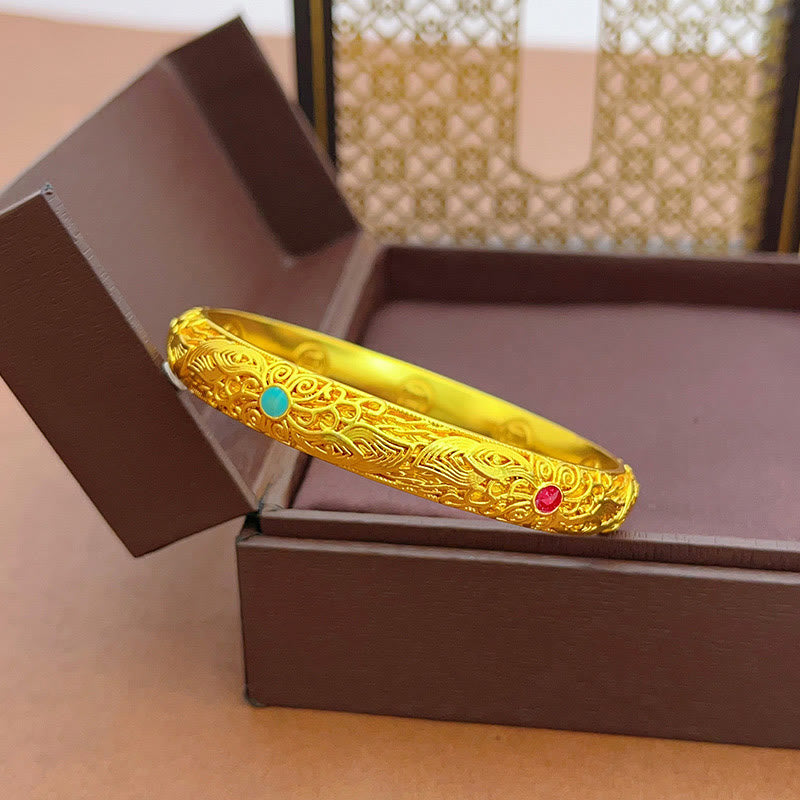 Buddha Stones Kupfer Überzogene Gold Blumen Blätter Glück Armband Armreif