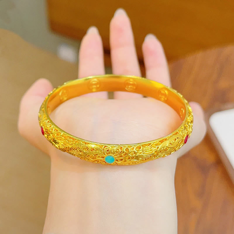 Buddha Stones Kupfer Überzogene Gold Blumen Blätter Glück Armband Armreif