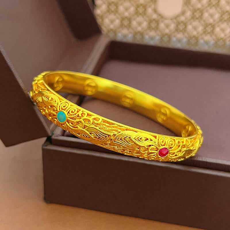Buddha Stones Kupfer Überzogene Gold Blumen Blätter Glück Armband Armreif