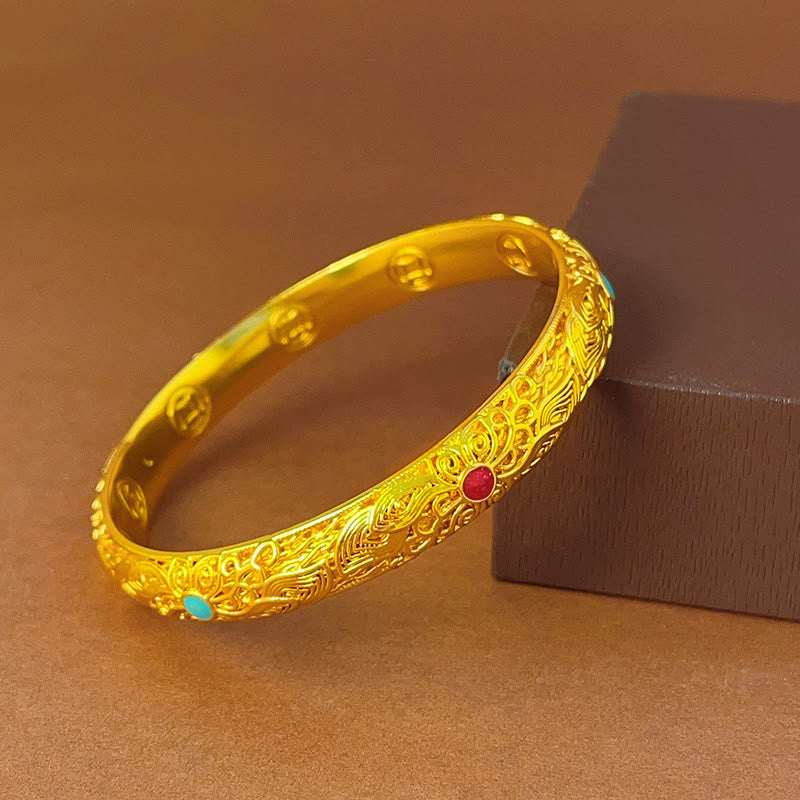 Buddha Stones Kupfer Überzogene Gold Blumen Blätter Glück Armband Armreif