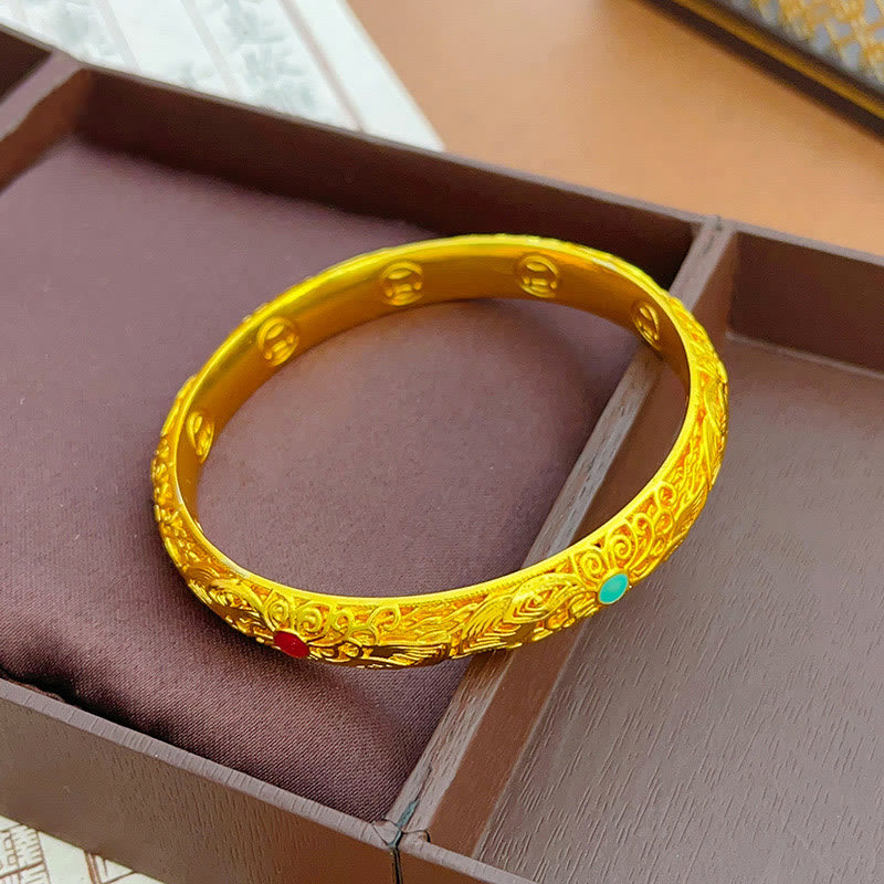 Buddha Stones Kupfer Überzogene Gold Blumen Blätter Glück Armband Armreif