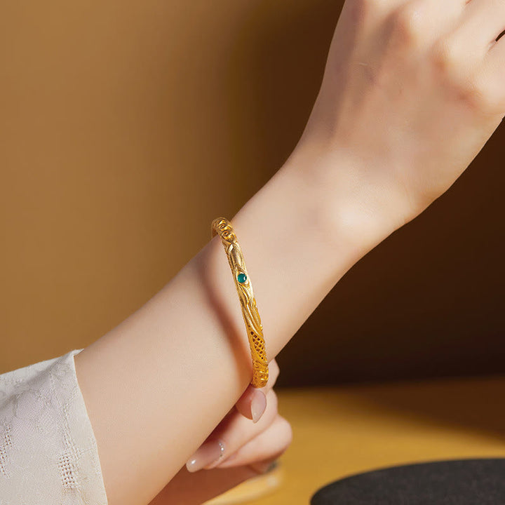 Buddha Stones 999 Sterling Silber Goldene Blume Hohl Design Segen Armband Armreif - image 4