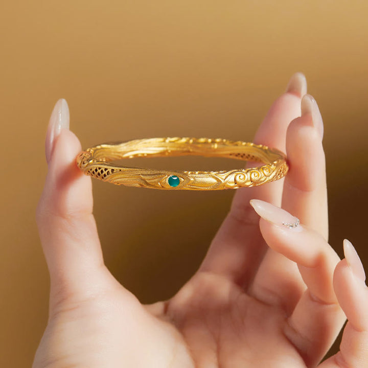 Buddha Stones 999 Sterling Silber Goldene Blume Hohl Design Segen Armband Armreif - image 3