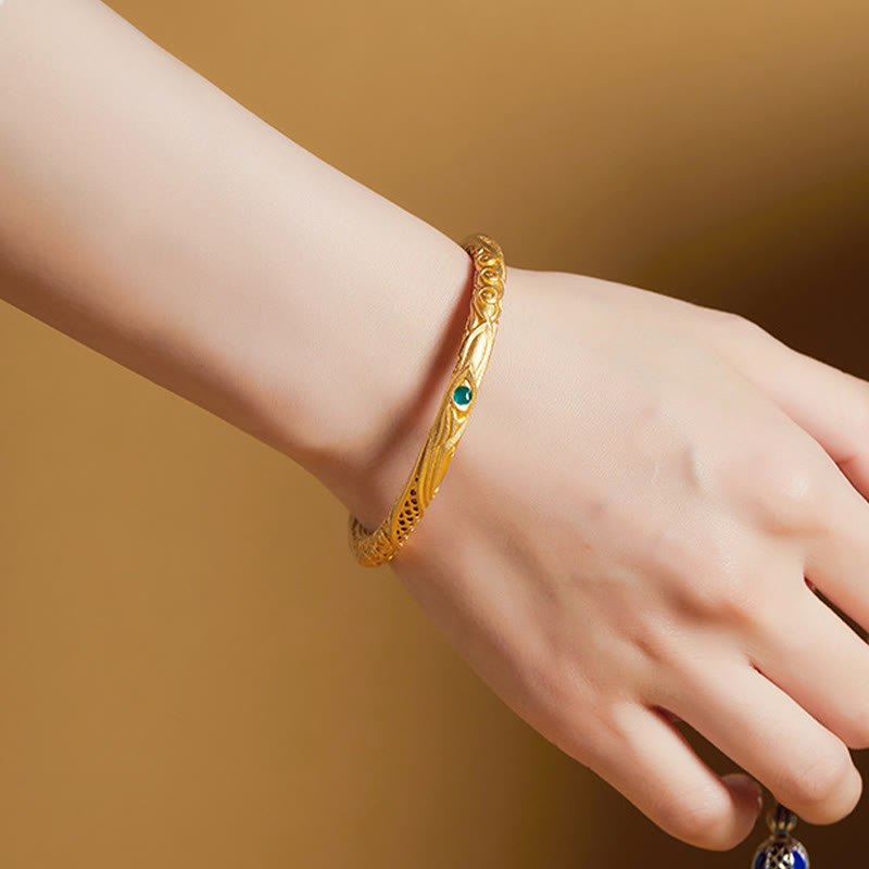 Buddha Stones 999 Sterling Silber Goldene Blume Hohl Design Segen Armband Armreif - image 7