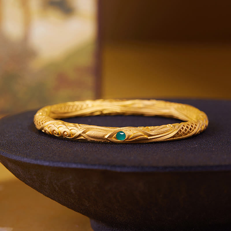 Buddha Stones 999 Sterling Silber Goldene Blume Hohl Design Segen Armband Armreif - image 1