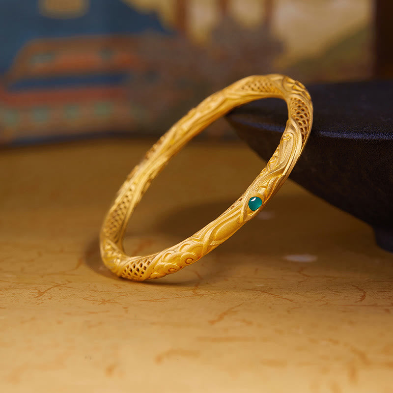 Buddha Stones 999 Sterling Silber Goldene Blume Hohl Design Segen Armband Armreif - 59 mm - image 0