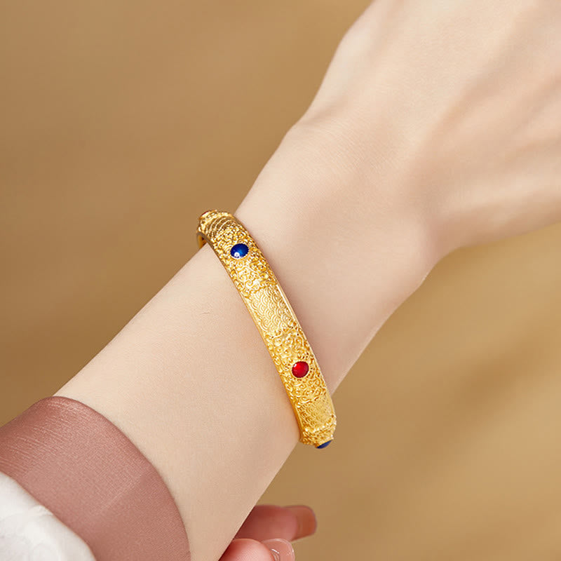 Buddha Stones 925 Sterling Silber Goldene Glückswolken Hohles Design Schutzarmband Armreif 2,20 Zoll (56 mm)