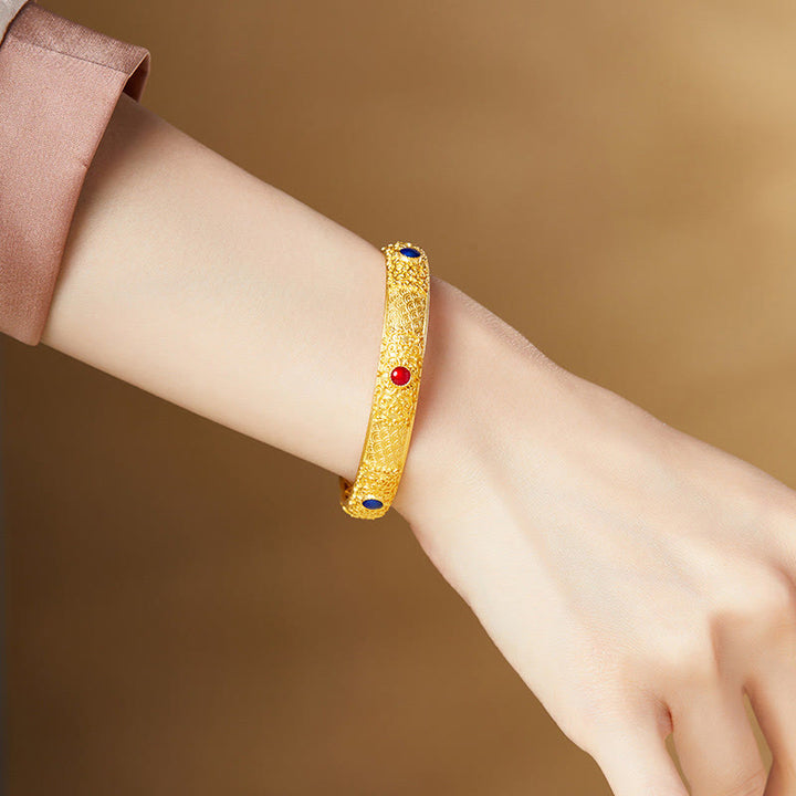 Buddha Stones 925 Sterling Silber Goldene Glückswolken Hohles Design Schutzarmband Armreif 2,20 Zoll (56 mm) - image 4