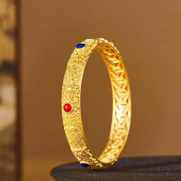 Buddha Stones 925 Sterling Silber Goldene Glückswolken Hohles Design Schutzarmband Armreif 2,20 Zoll (56 mm) - image 1