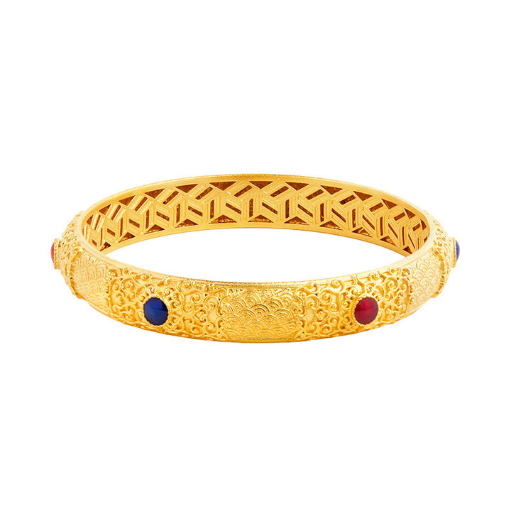 Buddha Stones 925 Sterling Silber Goldene Glückswolken Hohles Design Schutzarmband Armreif 2,20 Zoll (56 mm)