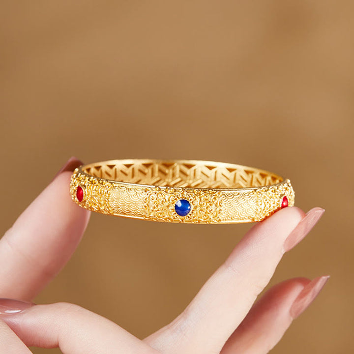Buddha Stones 925 Sterling Silber Goldene Glückswolken Hohles Design Schutzarmband Armreif 2,20 Zoll (56 mm)