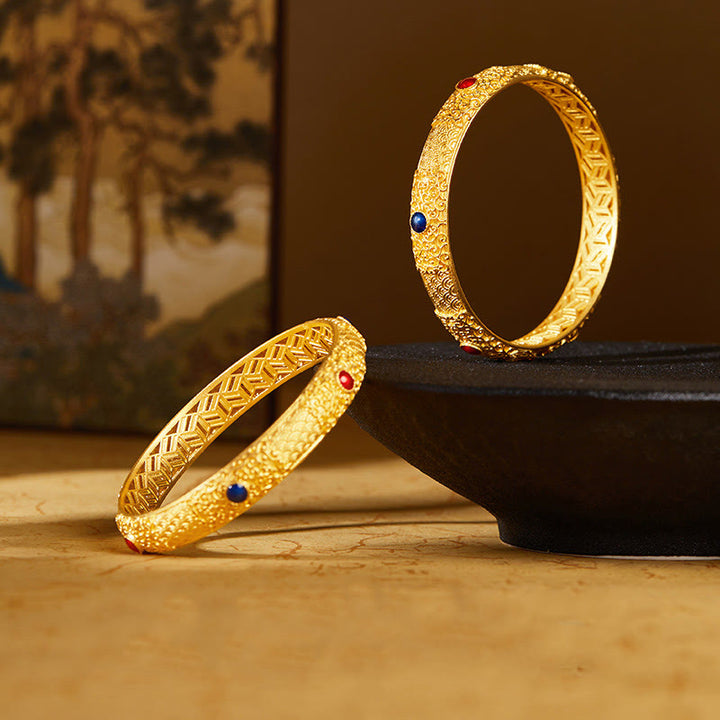 Buddha Stones 925 Sterling Silber Goldene Glückswolken Hohles Design Schutzarmband Armreif 2,20 Zoll (56 mm) - image 7