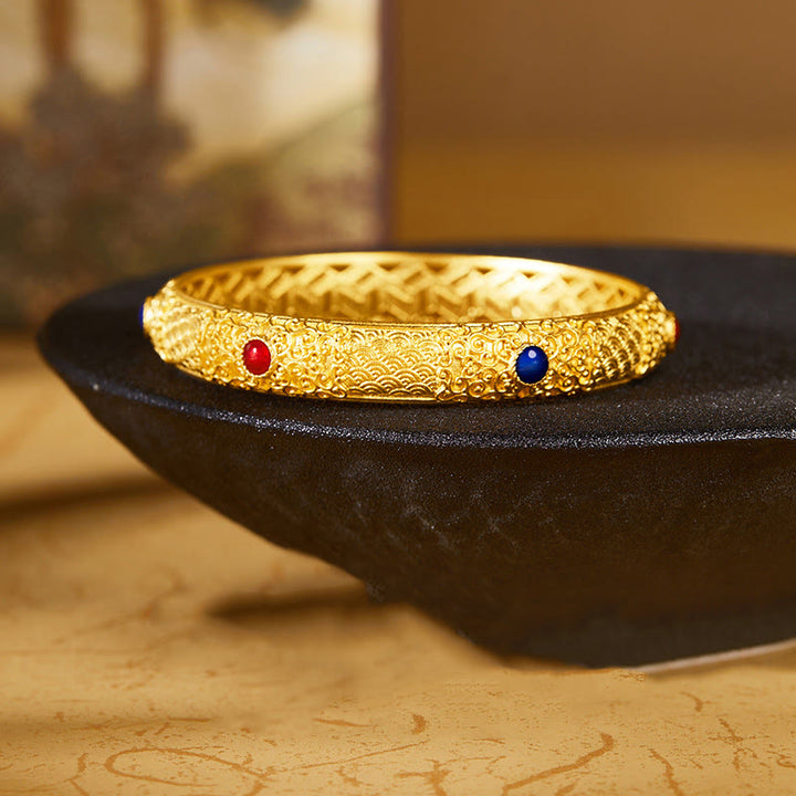 Buddha Stones 925 Sterling Silber Goldene Glückswolken Hohles Design Schutzarmband Armreif 2,20 Zoll (56 mm) - 56 mm - image 0