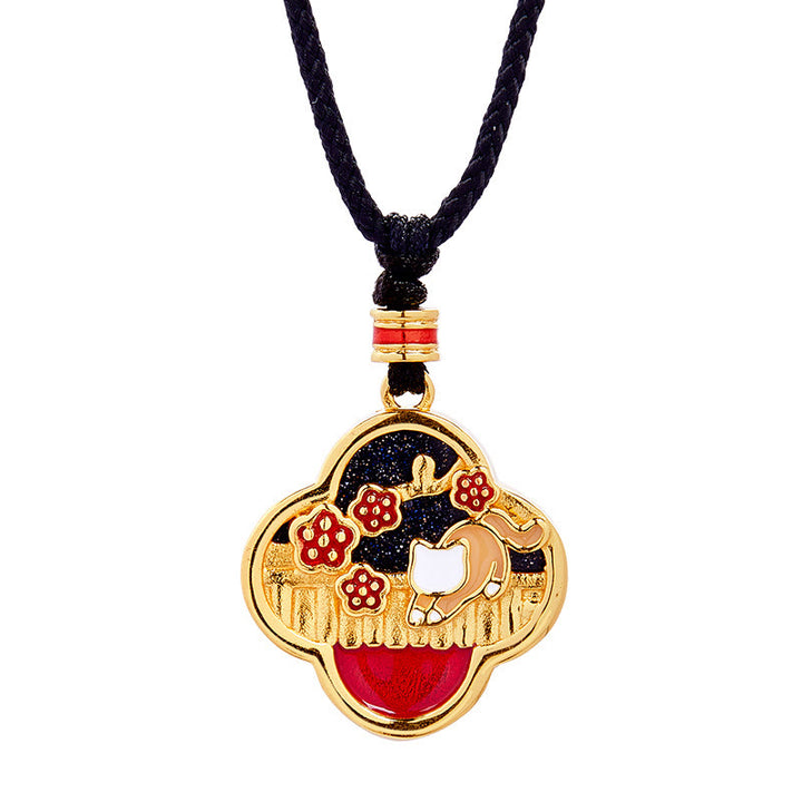 Buddha Stones 925 Sterling Silber Pflaumenblüte Katze Vierblättriges Kleeblatt Segen Halskette Anhänger - image 9