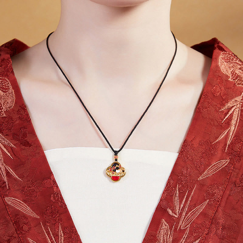 Buddha Stones 925 Sterling Silber Pflaumenblüte Katze Vierblättriges Kleeblatt Segen Halskette Anhänger - image 6