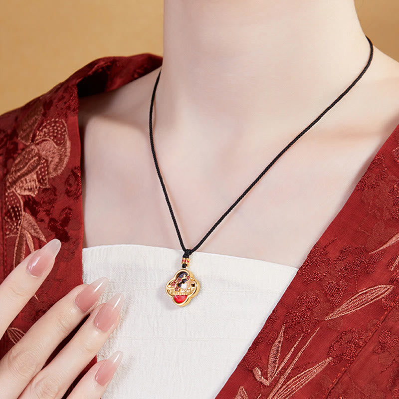 Buddha Stones 925 Sterling Silber Pflaumenblüte Katze Vierblättriges Kleeblatt Segen Halskette Anhänger - image 7