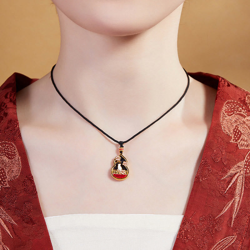 Buddha Stones 925 Sterling Silber Pfirsichblüte Katze Kürbis Muster Schutz Halskette Anhänger - image 4