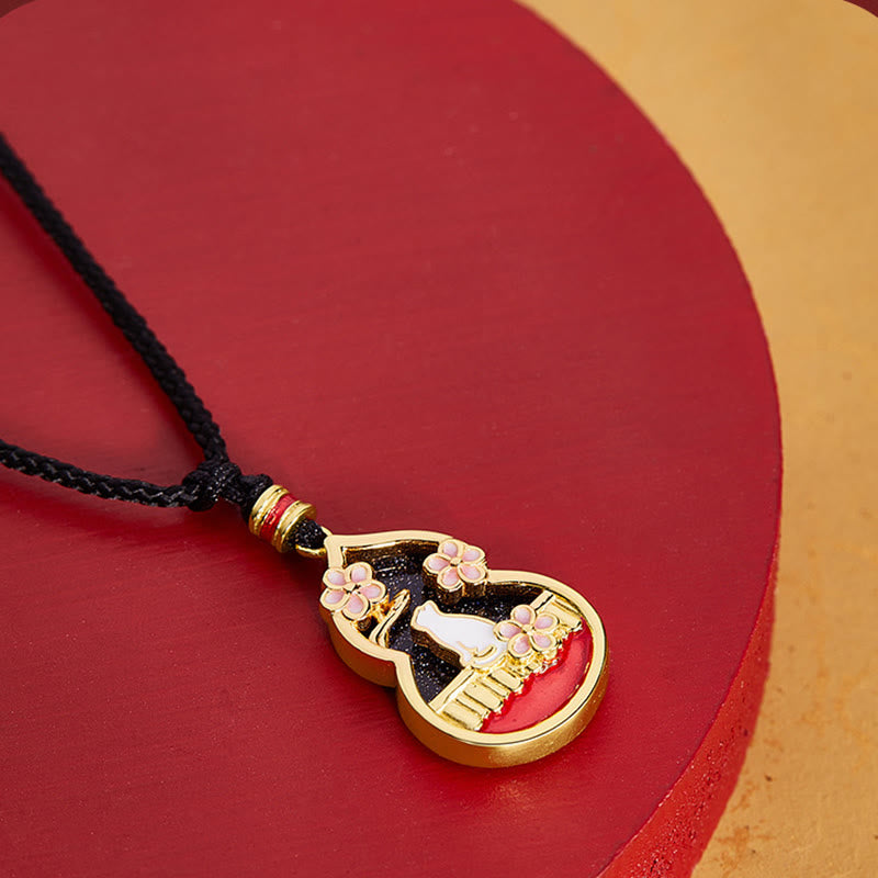 Buddha Stones 925 Sterling Silber Pfirsichblüte Katze Kürbis Muster Schutz Halskette Anhänger - image 2