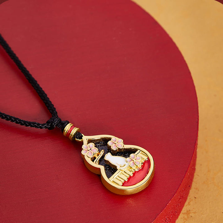 Buddha Stones 925 Sterling Silber Pfirsichblüte Katze Kürbis Muster Schutz Halskette Anhänger - image 2