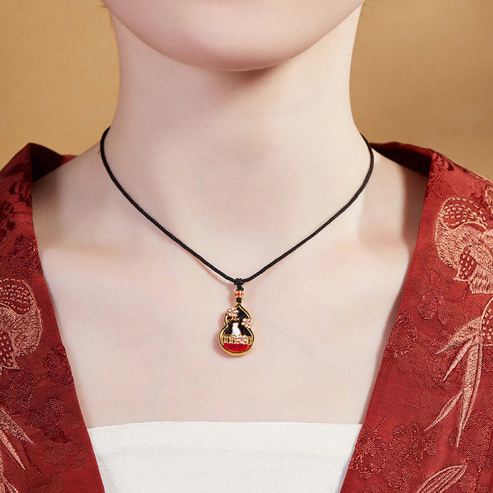 Buddha Stones 925 Sterling Silber Pfirsichblüte Katze Kürbis Muster Schutz Halskette Anhänger - image 4