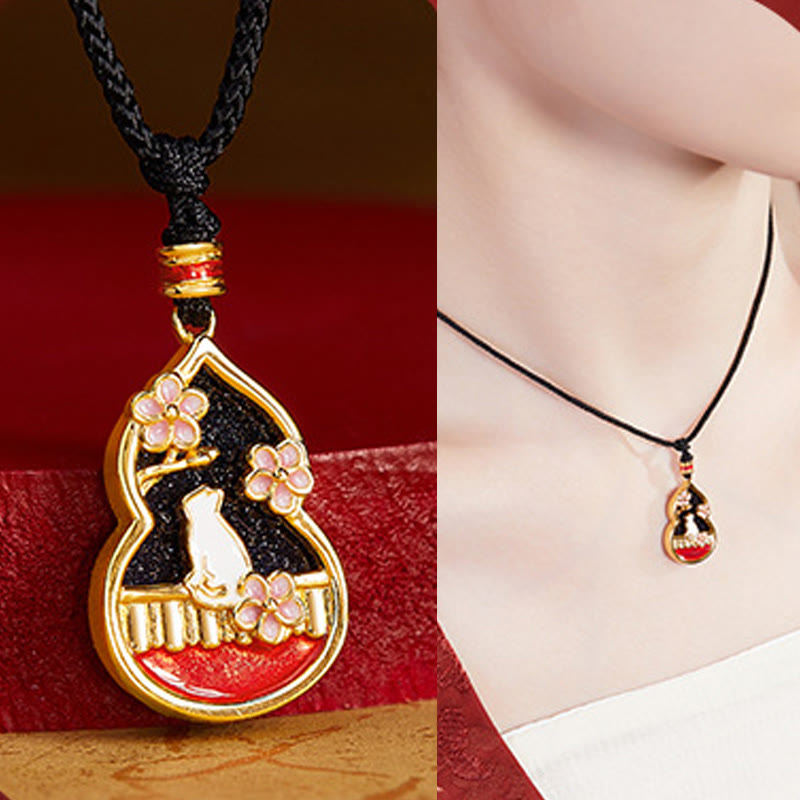 Buddha Stones 925 Sterling Silber Pfirsichblüte Katze Kürbis Muster Schutz Halskette Anhänger - image 6