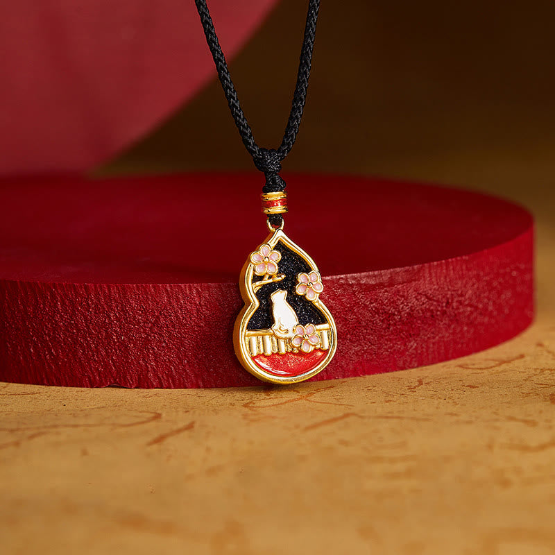 Buddha Stones 925 Sterling Silber Pfirsichblüte Katze Kürbis Muster Schutz Halskette Anhänger - image 1