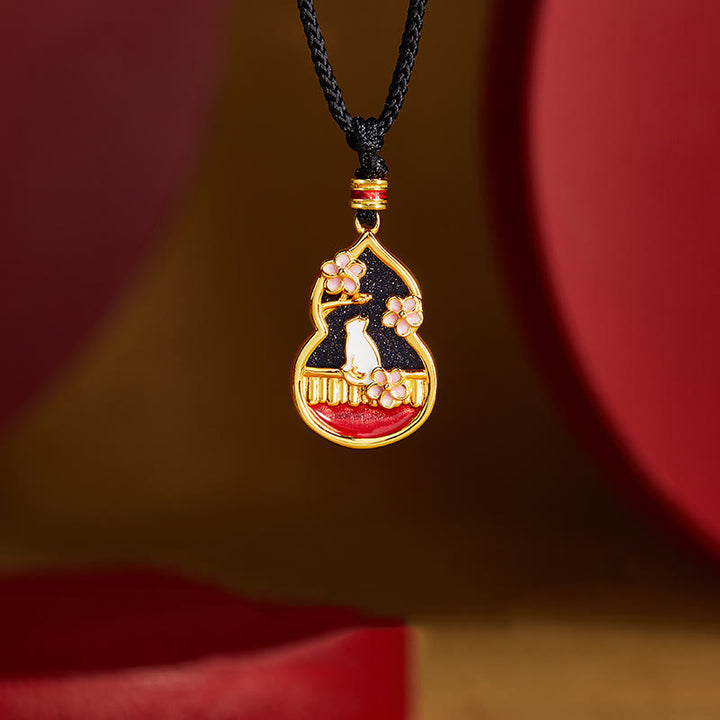 Buddha Stones 925 Sterling Silber Pfirsichblüte Katze Kürbis Muster Schutz Halskette Anhänger - 925 Sterlingsilber - image 0