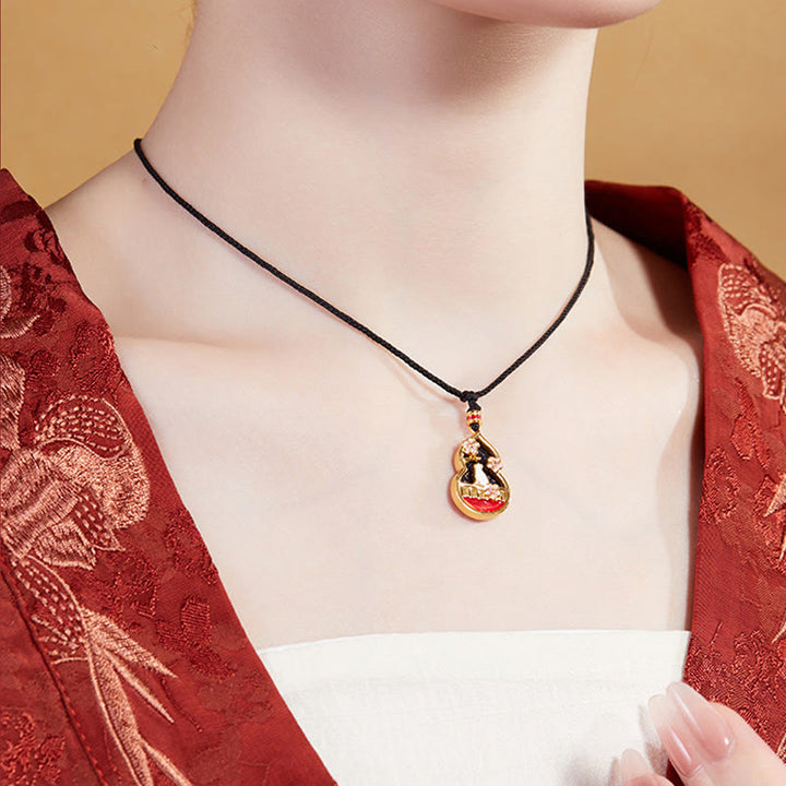 Buddha Stones 925 Sterling Silber Pfirsichblüte Katze Kürbis Muster Schutz Halskette Anhänger - image 7