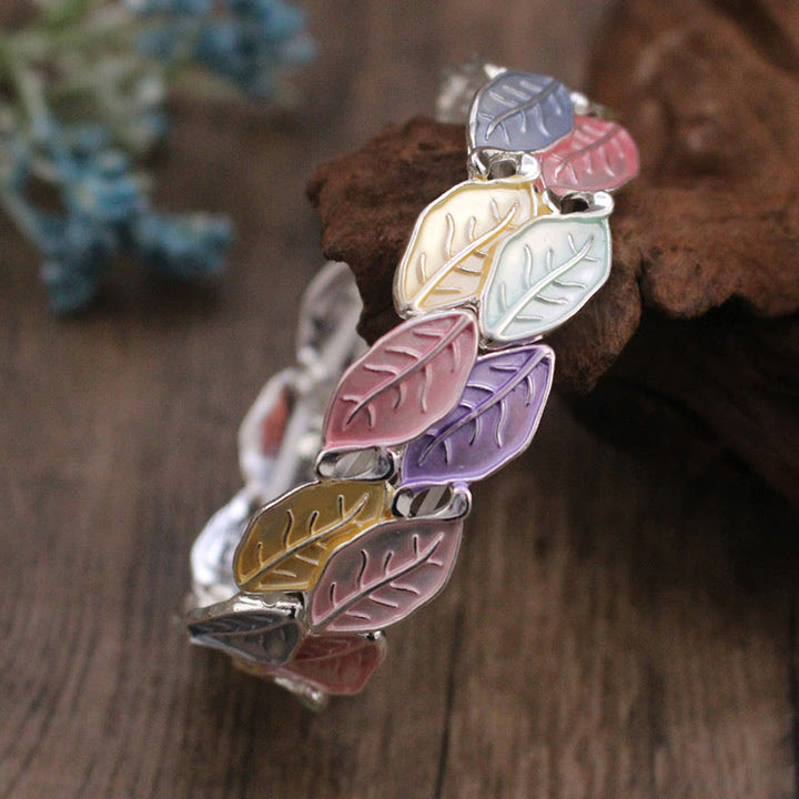 Buddha Stones Bunte Blätter Legierung Glück Elastische Armband Armreif