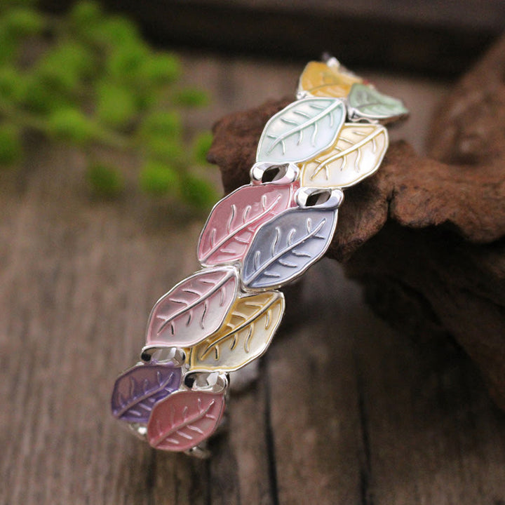 Buddha Stones Bunte Blätter Legierung Glück Elastische Armband Armreif