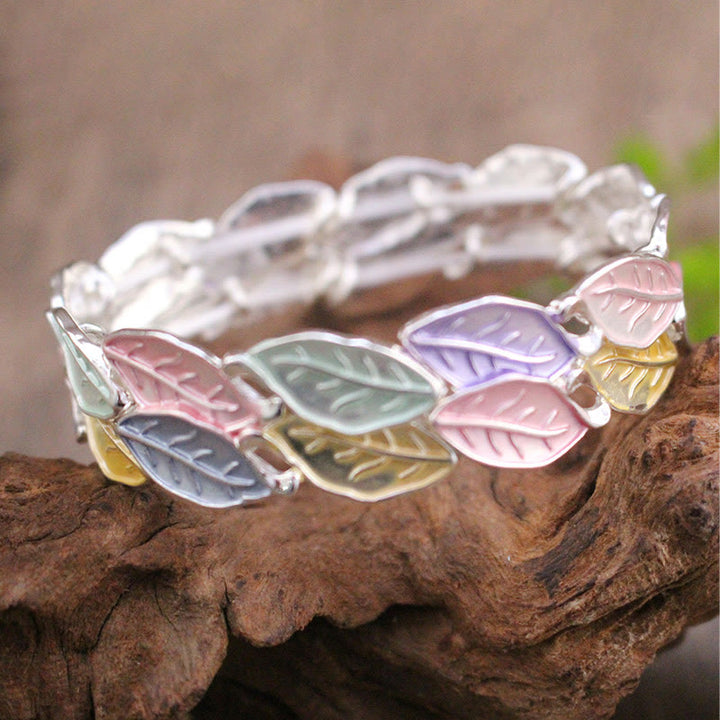 Buddha Stones Bunte Blätter Legierung Glück Elastische Armband Armreif