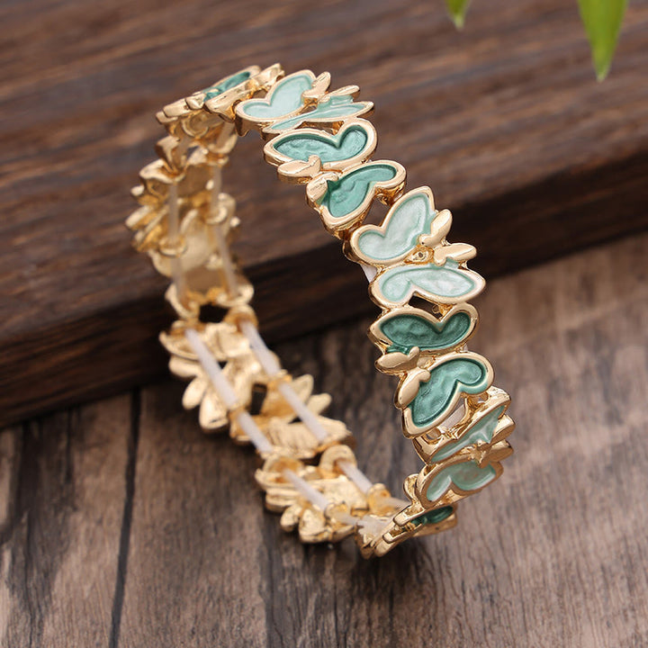 Buddha Stones Bunte Schmetterling Freiheit Legierung Elastisches Armband Armreif