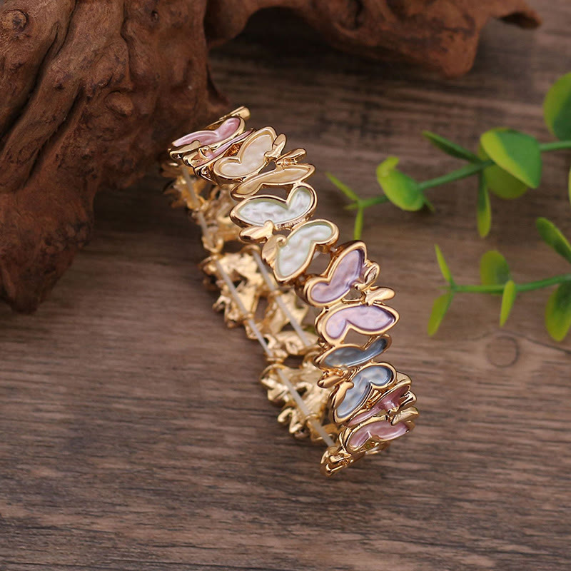 Buddha Stones Bunte Schmetterling Freiheit Legierung Elastisches Armband Armreif