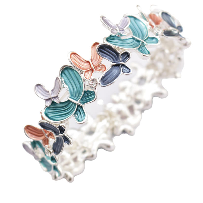 Buddha Stones Bunte Schmetterling Liebe Legierung Elastische Armband Armreif