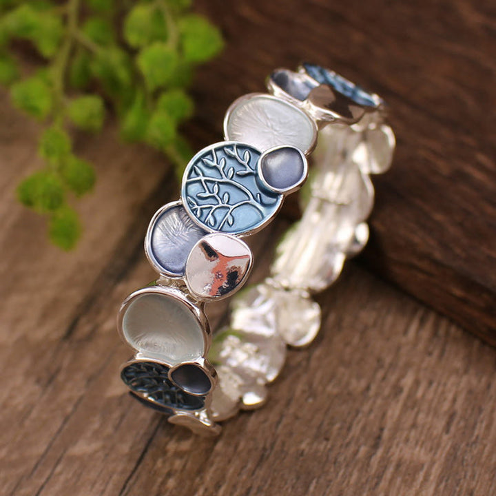Buddha Stones, der Baum des Lebens, rundes Muster, Einheitslegierung, elastisches Armband