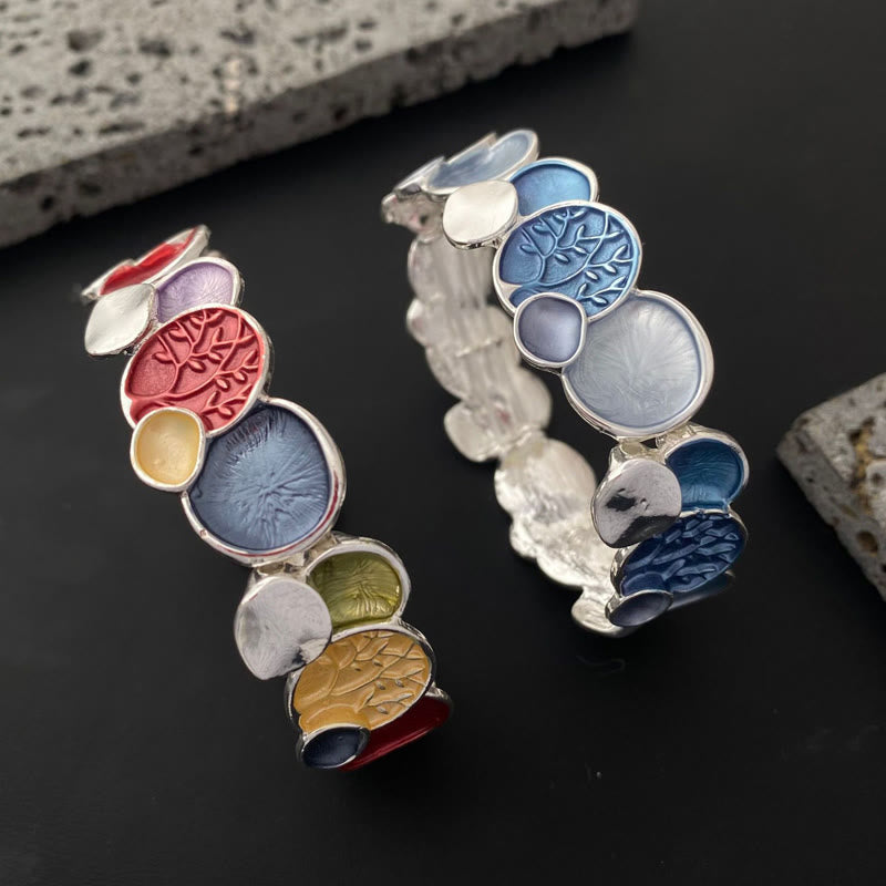 Buddha Stones, der Baum des Lebens, rundes Muster, Einheitslegierung, elastisches Armband