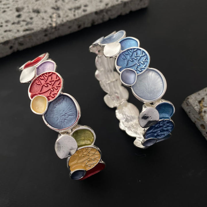 Buddha Stones, der Baum des Lebens, rundes Muster, Einheitslegierung, elastisches Armband
