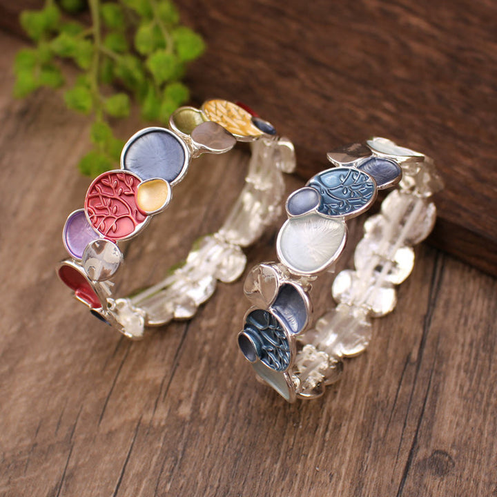Buddha Stones, der Baum des Lebens, rundes Muster, Einheitslegierung, elastisches Armband
