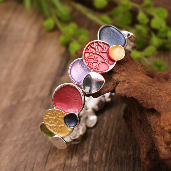 Buddha Stones, der Baum des Lebens, rundes Muster, Einheitslegierung, elastisches Armband