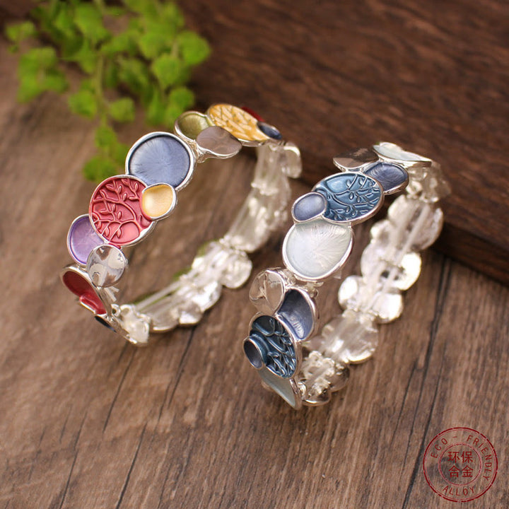Buddha Stones, der Baum des Lebens, rundes Muster, Einheitslegierung, elastisches Armband