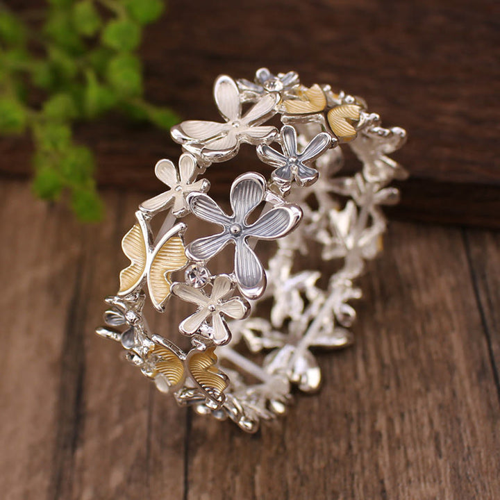 Buddha Stones Bunte Schmetterling Blumen Liebe Legierung Elastische Armband Armreif