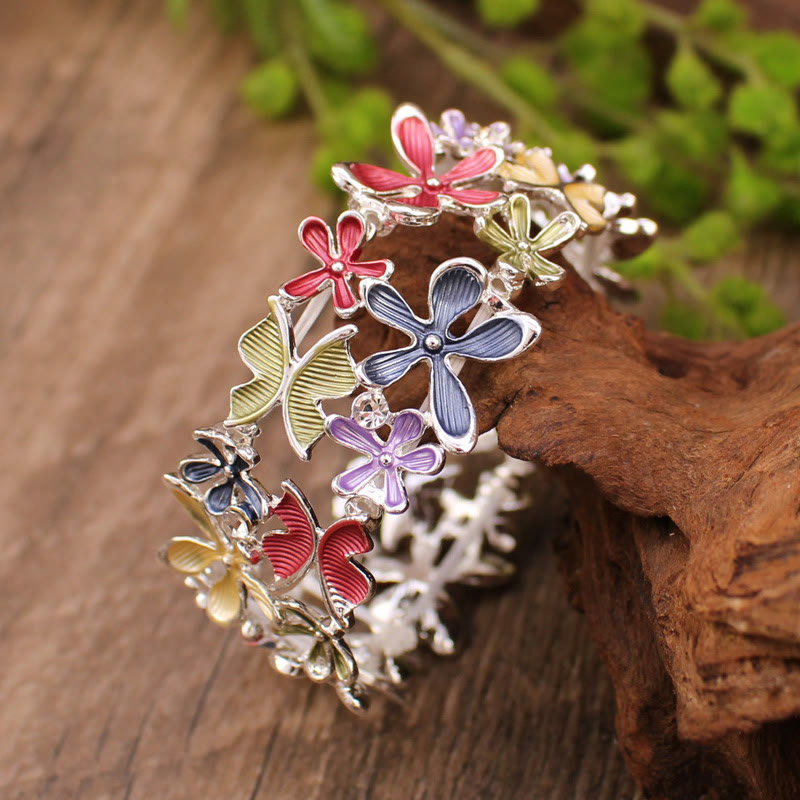 Buddha Stones Bunte Schmetterling Blumen Liebe Legierung Elastische Armband Armreif