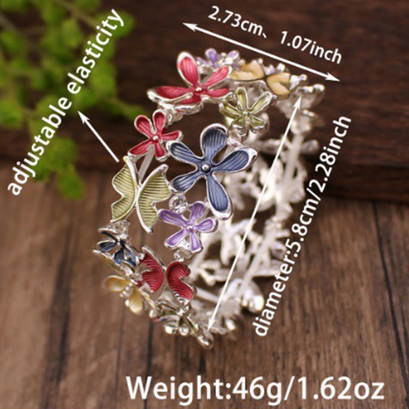 Buddha Stones Bunte Schmetterling Blumen Liebe Legierung Elastische Armband Armreif